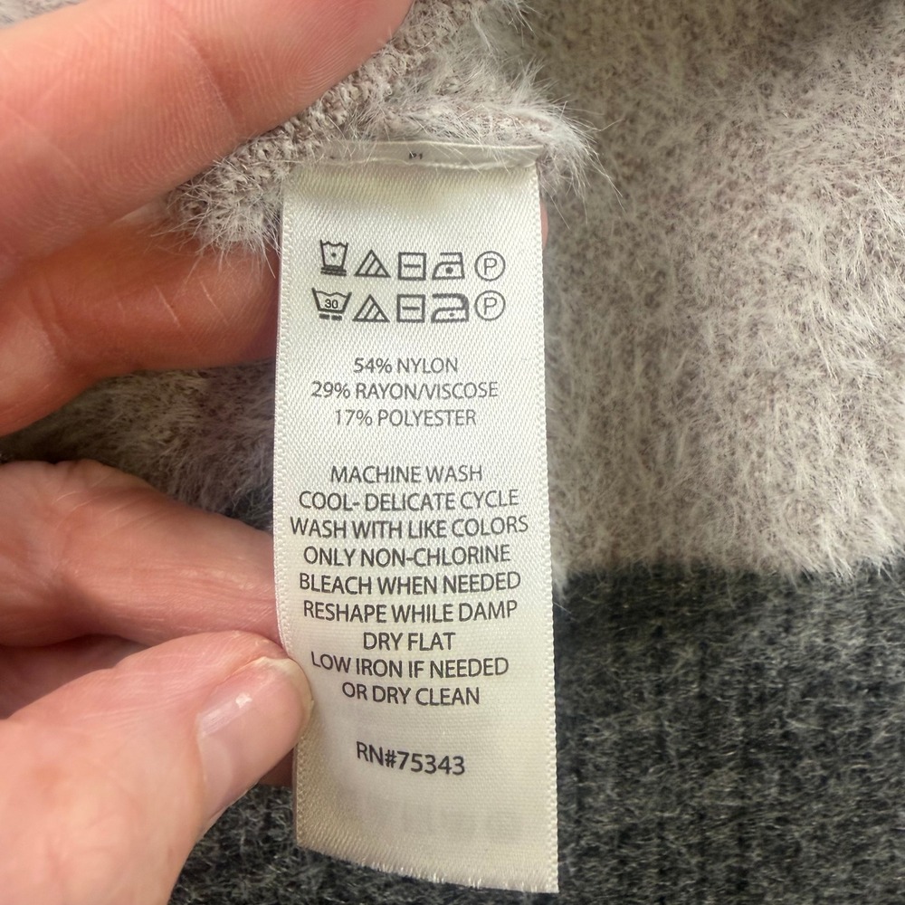 Tahari Womens Tan Plaid Fuzzy Mock Neck Sweater Size Large Windowpane Knit - Picture 8 of 8